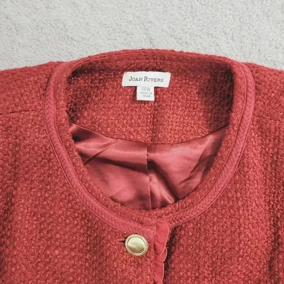 Joan Rivers Red Textured Button-Up Blazer Acrylic Wool Blend Womens 20W 28CT - Picture 7 of 11